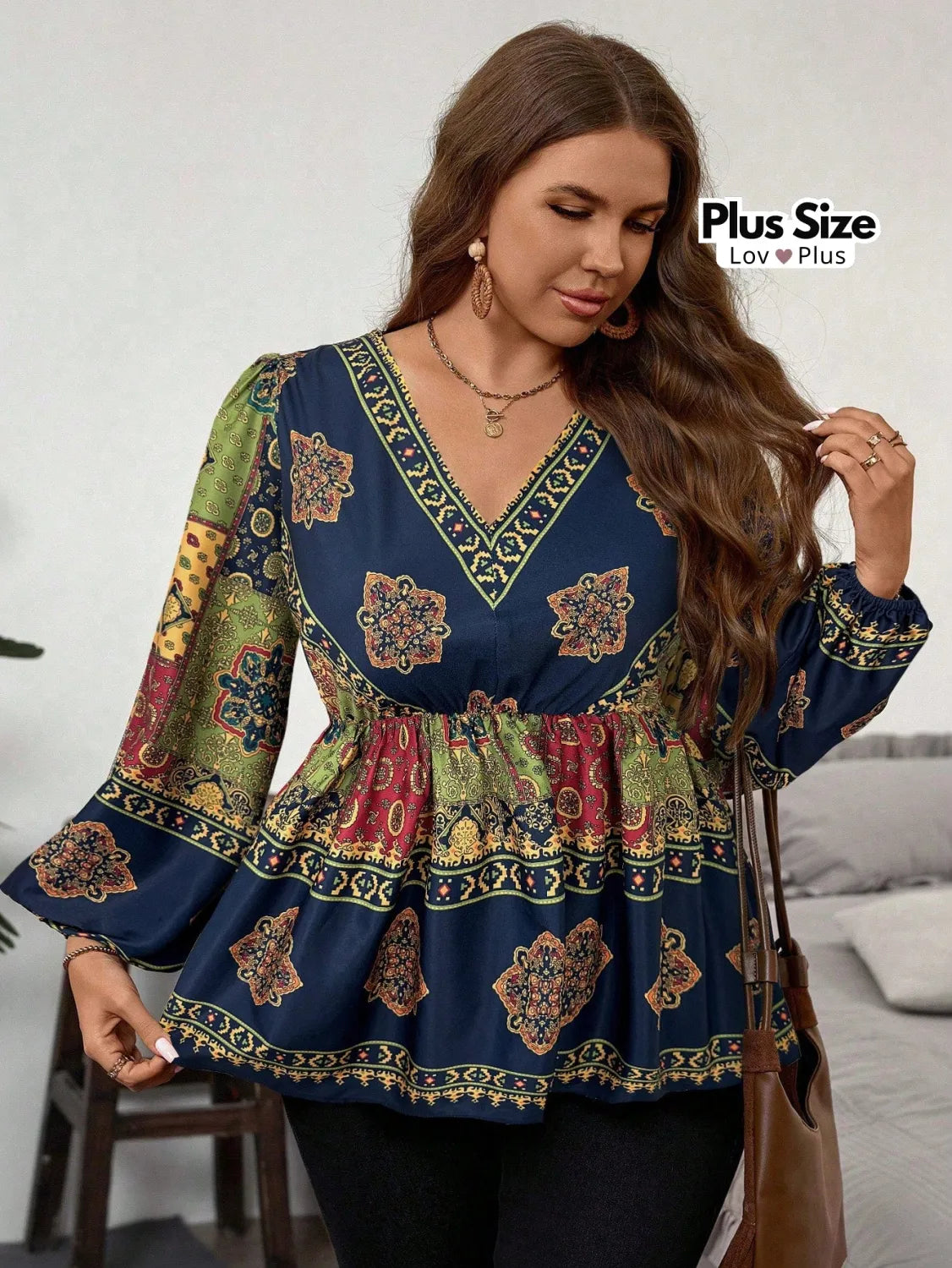 Bata Boho de Manga Longa Plus Size Blusas Plus Size