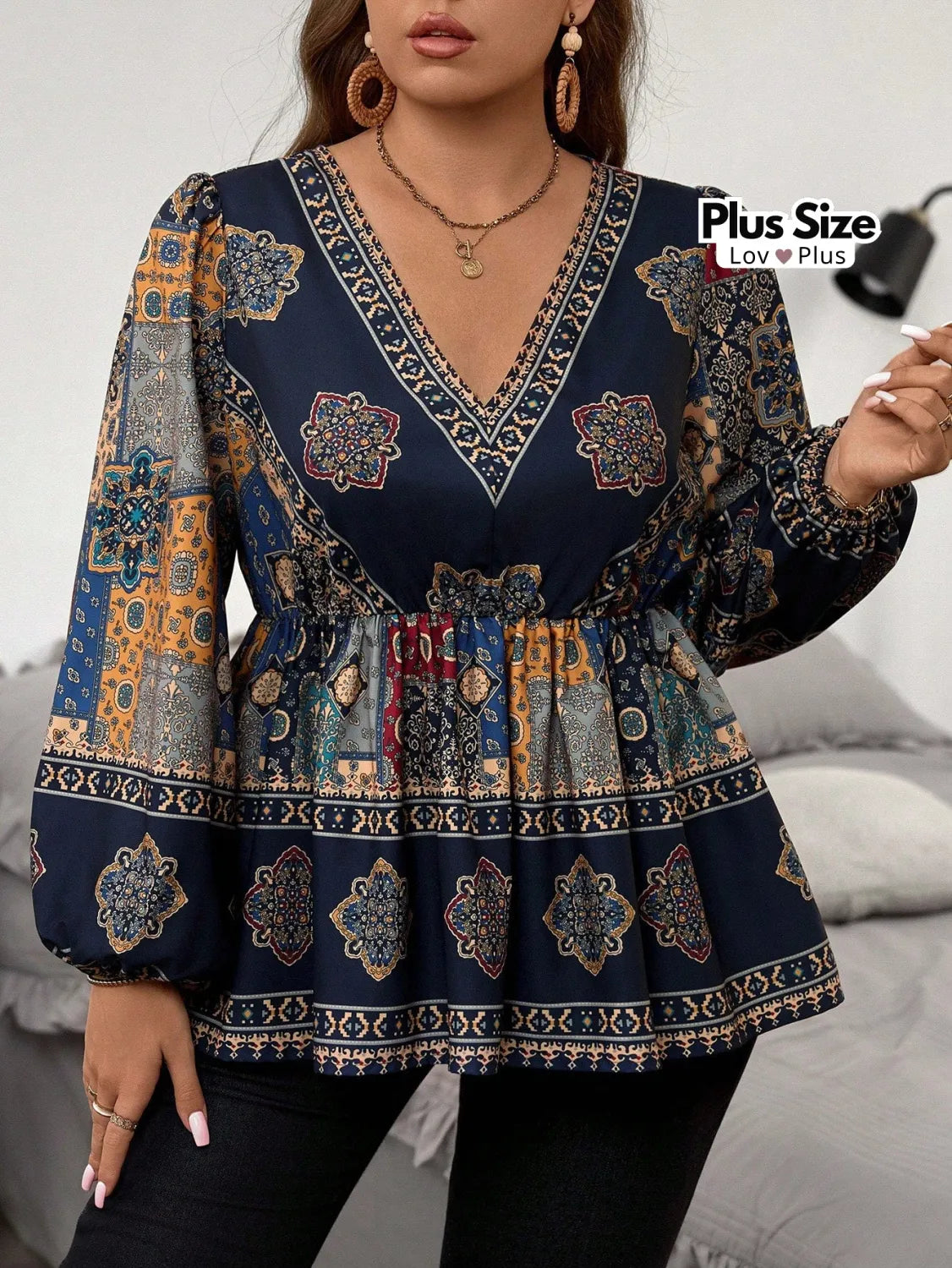 Bata Boho de Manga Longa Plus Size Blusas Plus Size