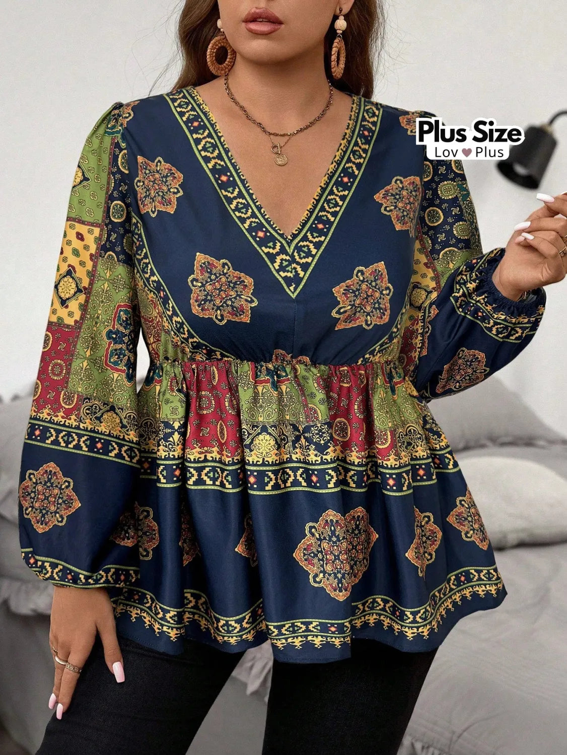 Bata Boho de Manga Longa Plus Size Blusas Plus Size