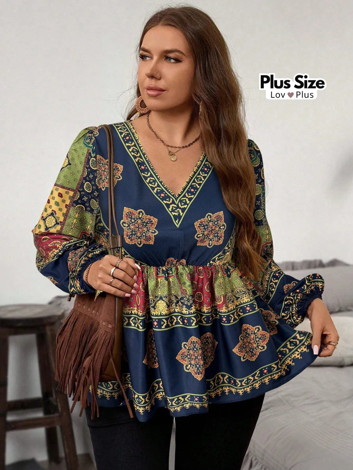 Bata Boho de Manga Longa Plus Size Blusas Plus Size