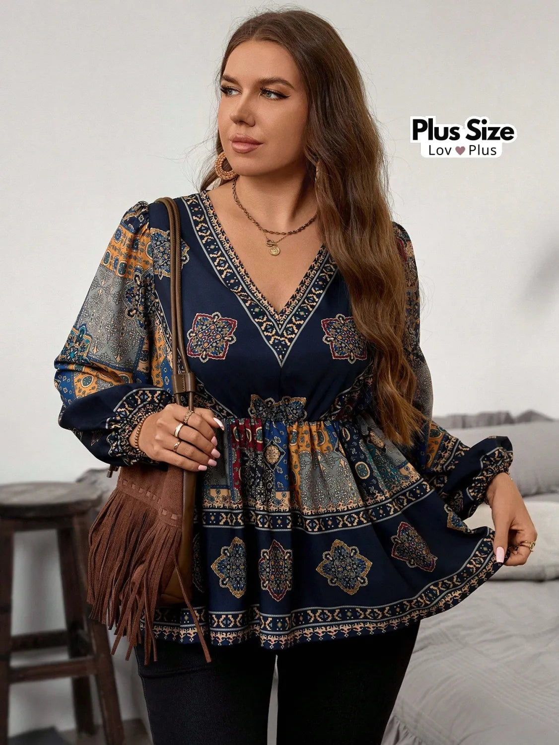 Bata Boho de Manga Longa Plus Size Blusas Plus Size