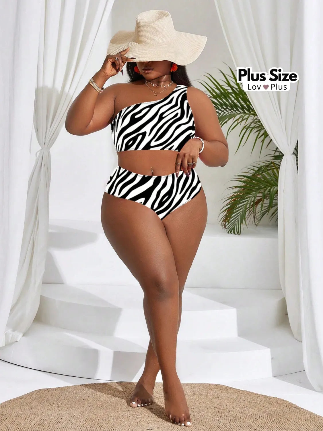 Biquíni Zebra Cintura Alta Plus Size Assimétrico Biquínis Plus Size