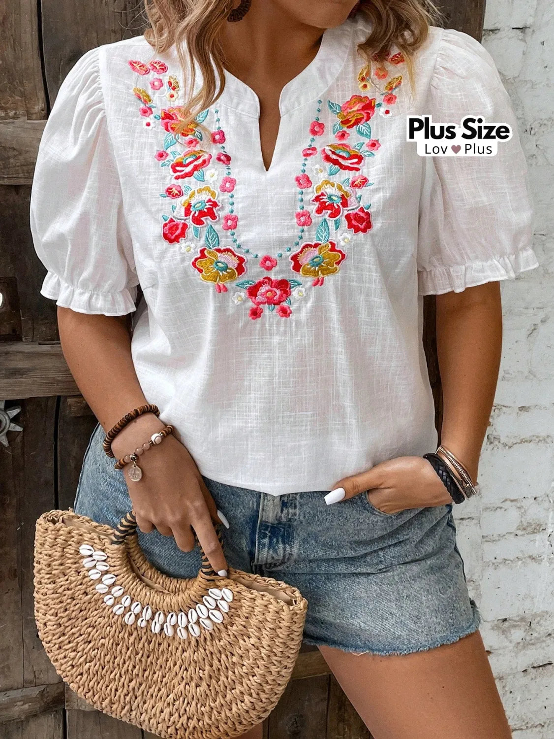 Blusa Bordada Plus Size 100% Algodão Blusas Plus Size