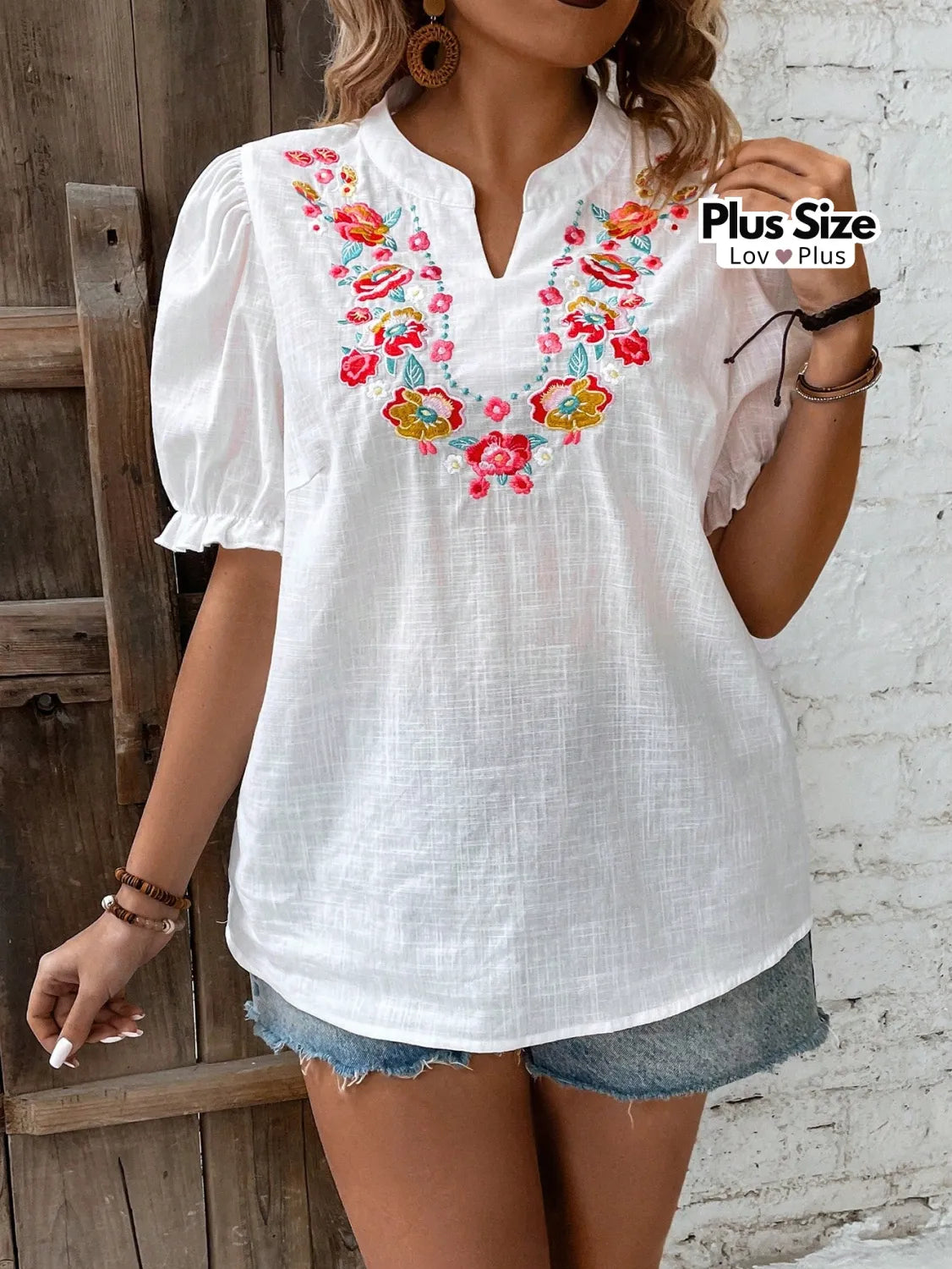 Blusa Bordada Plus Size 100% Algodão Blusas Plus Size