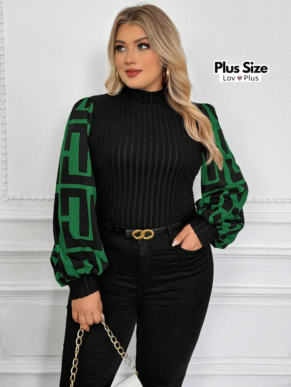 Blusa Chic Canelada Plus Size Tendência 2025 G / Verde Escuro Blusas Plus Size
