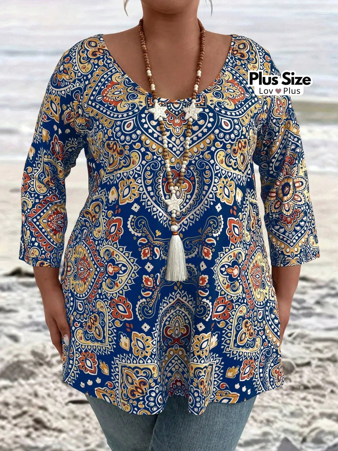 Blusa Comprida de Manga Longa Boho Plus Size Blusas Plus Size