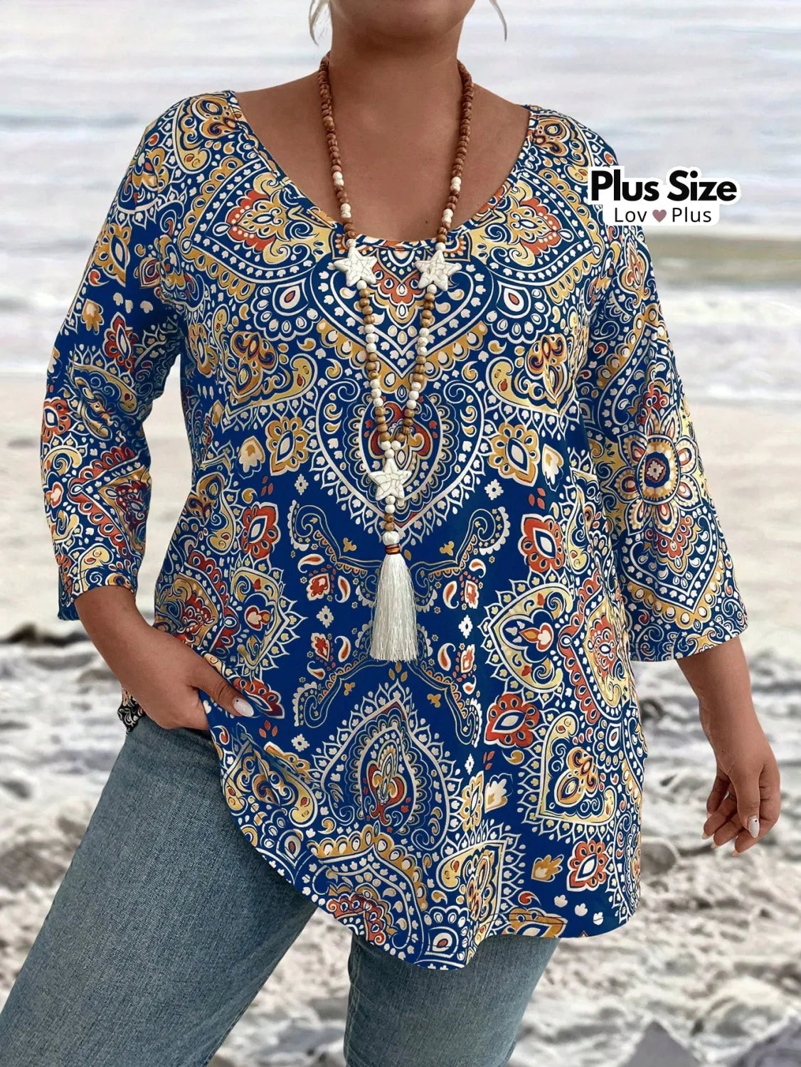 Blusa Comprida de Manga Longa Boho Plus Size Blusas Plus Size