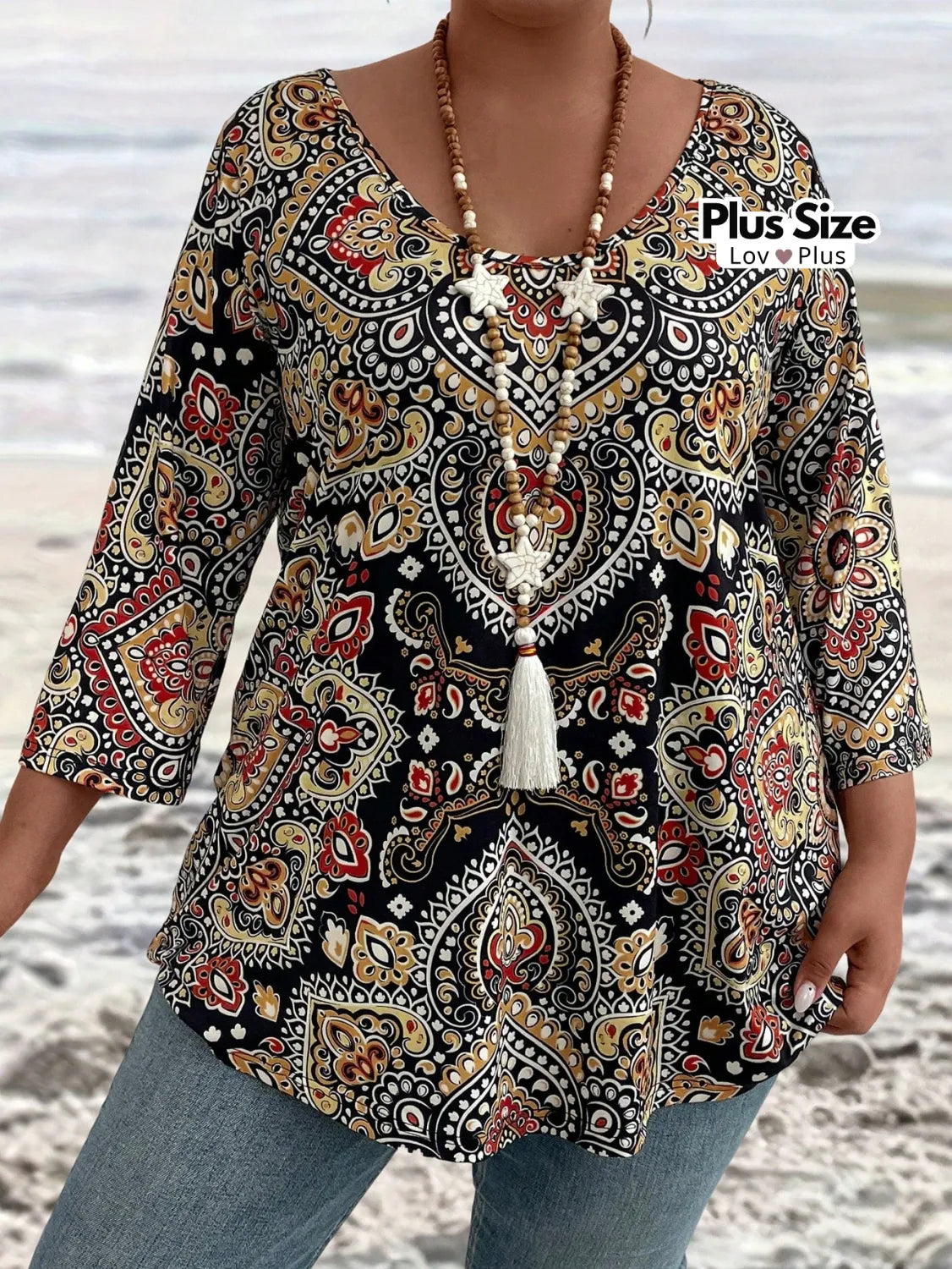 Blusa Comprida de Manga Longa Boho Plus Size Blusas Plus Size