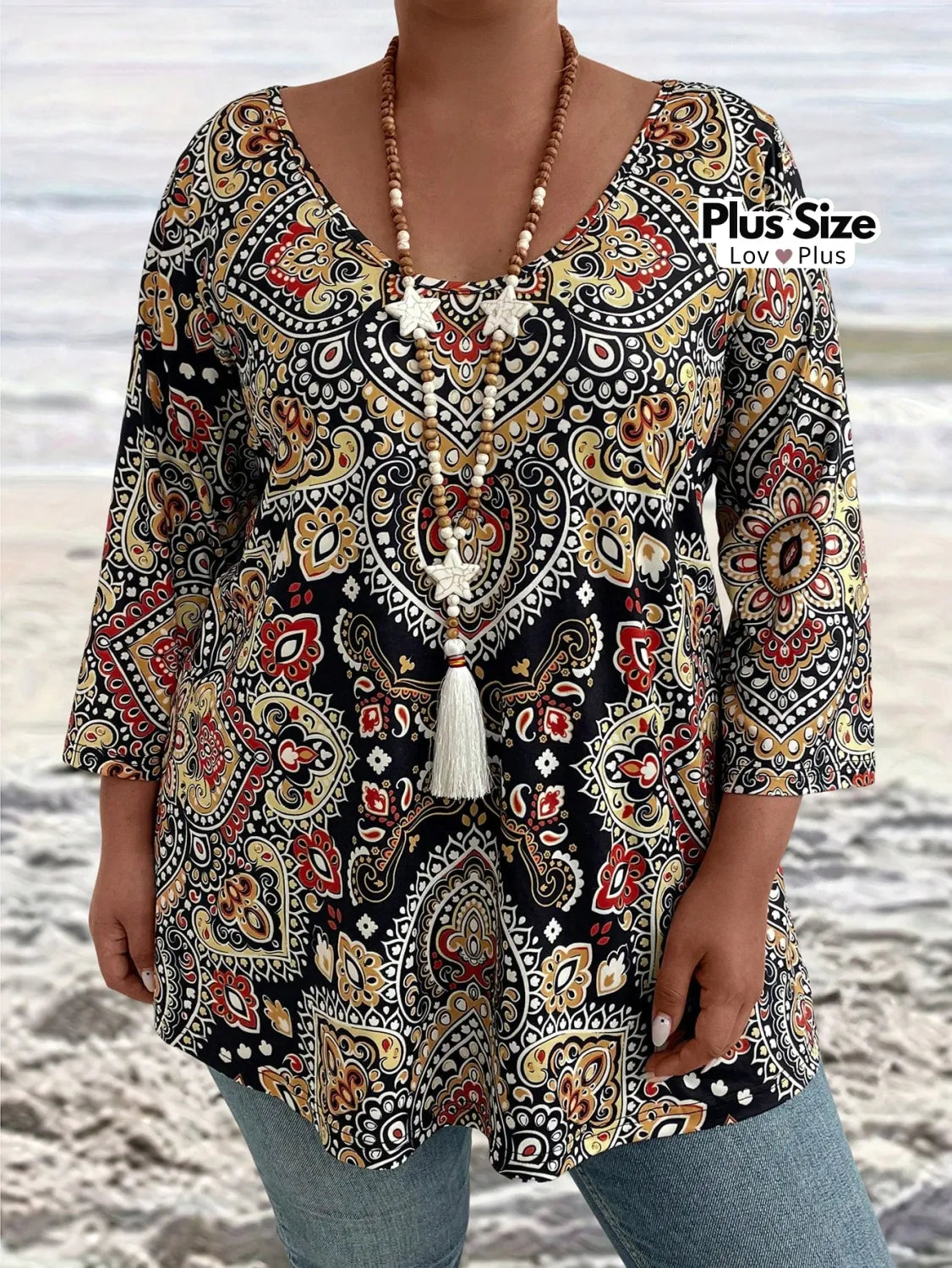 Blusa Comprida de Manga Longa Boho Plus Size Blusas Plus Size