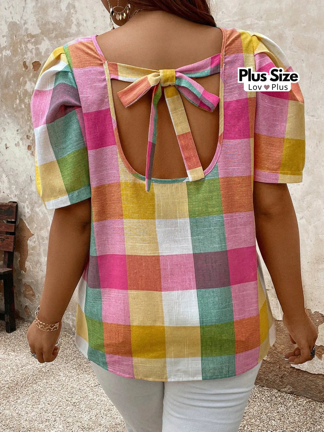 Blusa de Algodão Plus Size Xadrez Blusas Plus Size