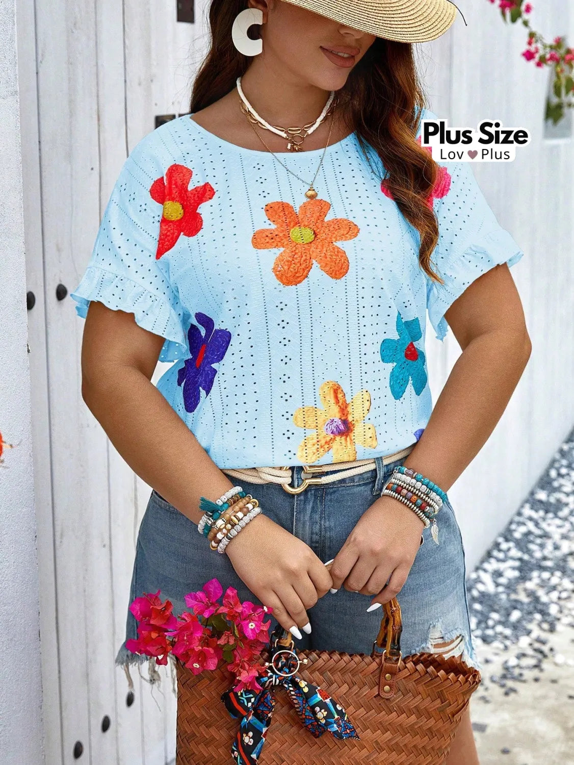 Blusa de Manga Curta Plus Size Floral Blusas Plus Size