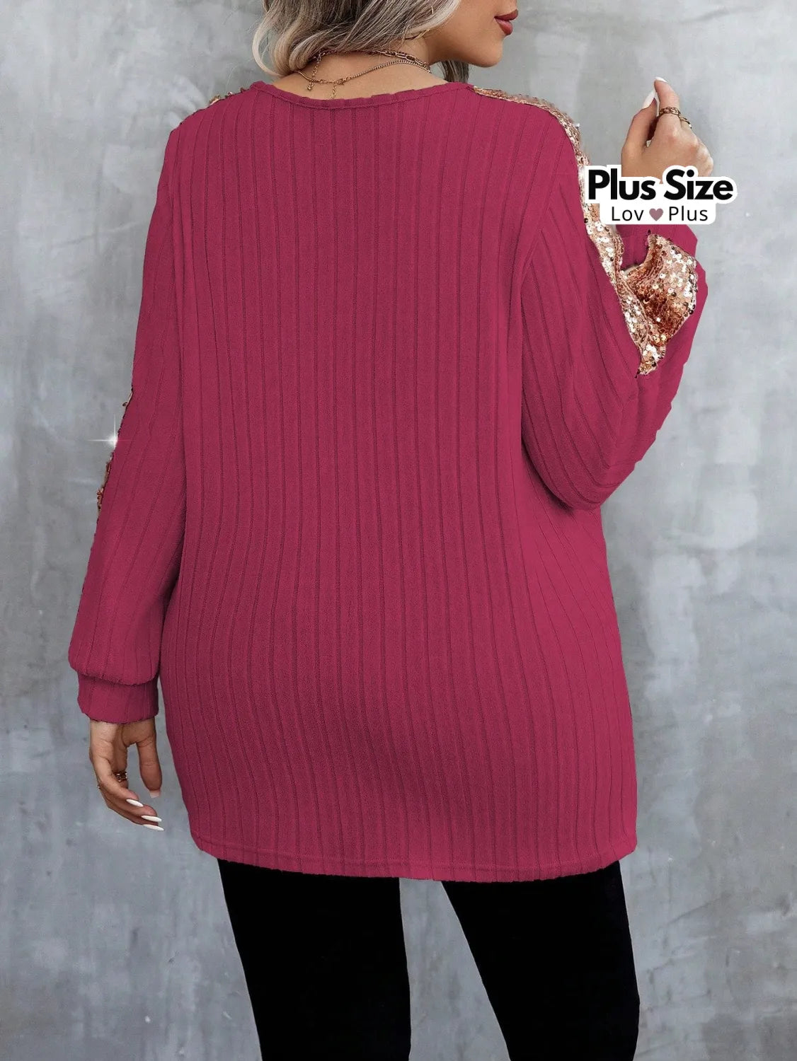 Blusa de Manga Longa Plus Size com Paetê Blusas Plus Size