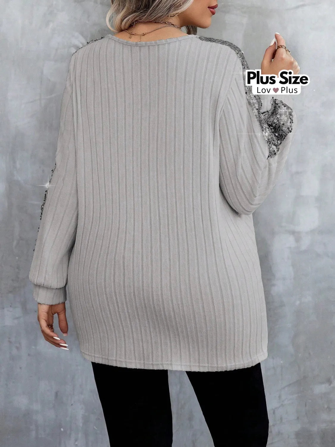 Blusa de Manga Longa Plus Size com Paetê Blusas Plus Size