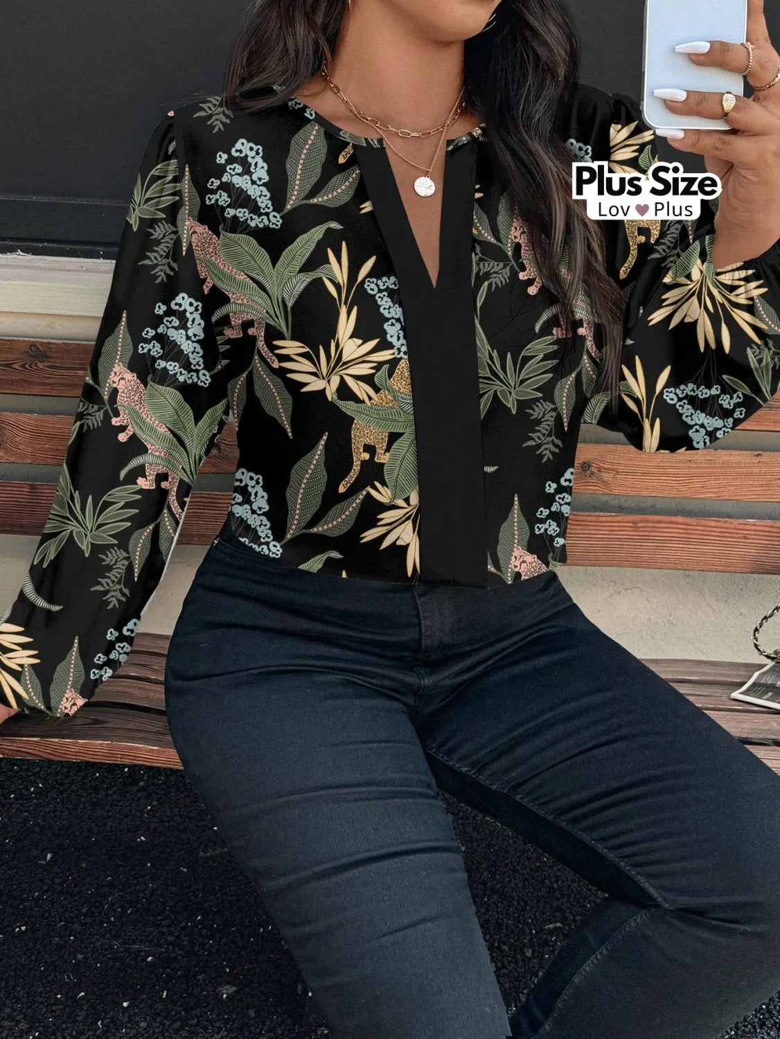 Blusa Estampada Manga Longa Plus Size Blusas Plus Size