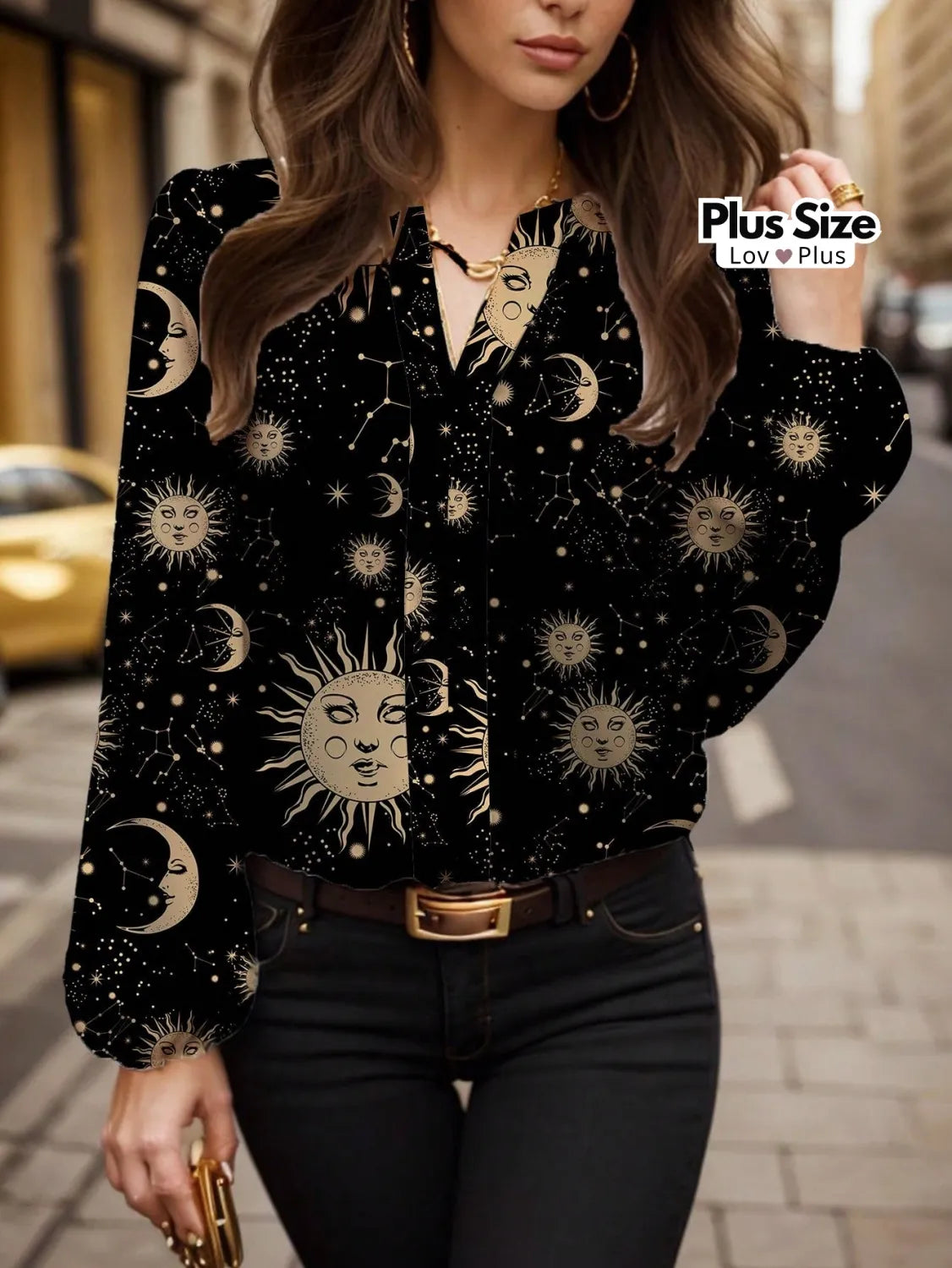Blusa Estampada Manga Longa Plus Size G / Eclipse Blusas Plus Size