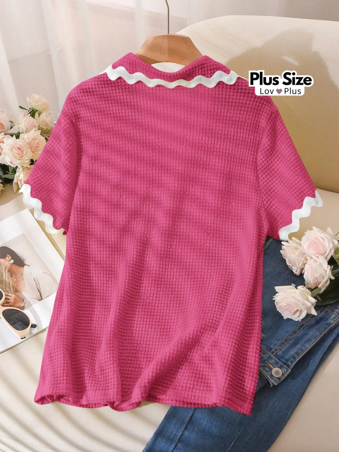 Blusa Plus Size com Zíper e Gola Bordada Blusas Plus Size