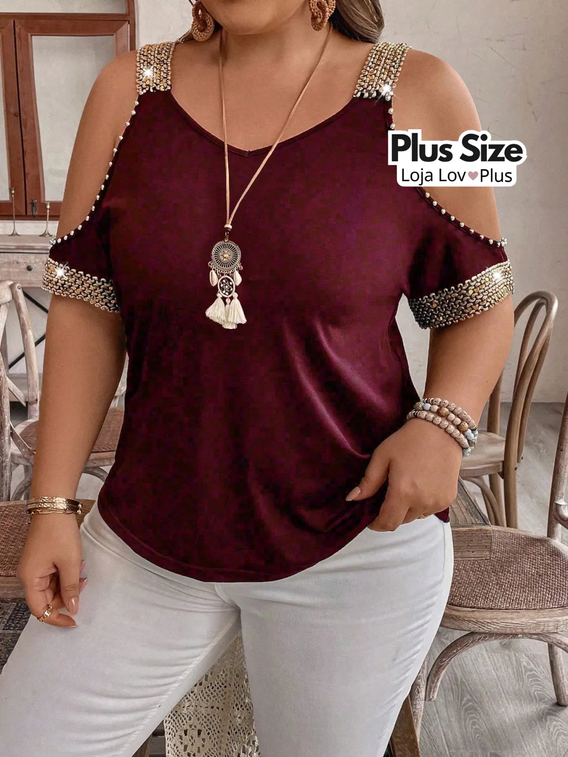 Blusa Plus Size Estilosa Ciganinha G / Vinho Blusas Plus Size