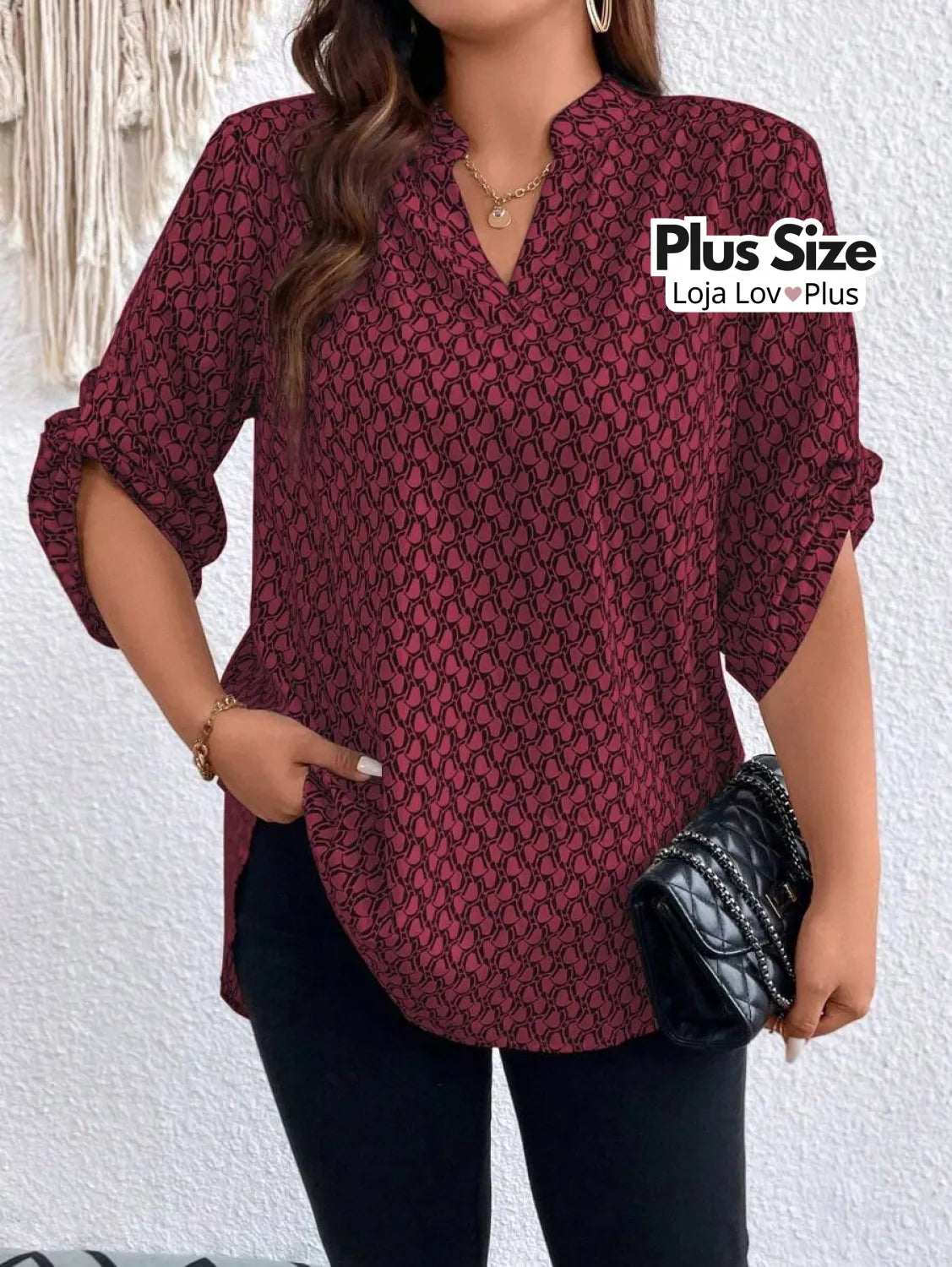 Blusa Plus Size Longa com Manga Dobrável Blusas Plus Size
