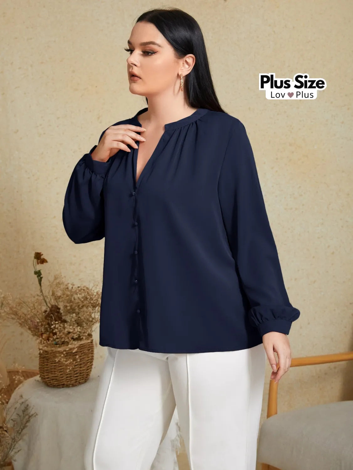 Blusa Plus Size Social de Manga Longa Blusas Plus Size