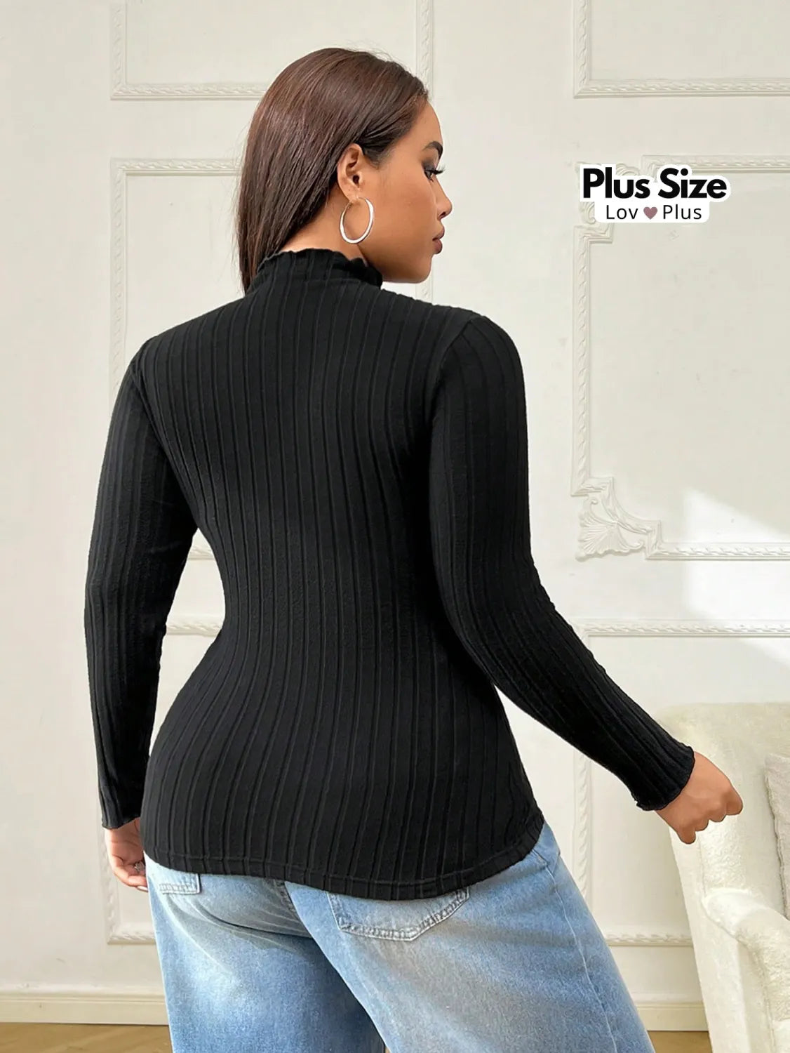 Blusa Térmica Plus Size Canelada de Gola Alta Blusas Plus Size