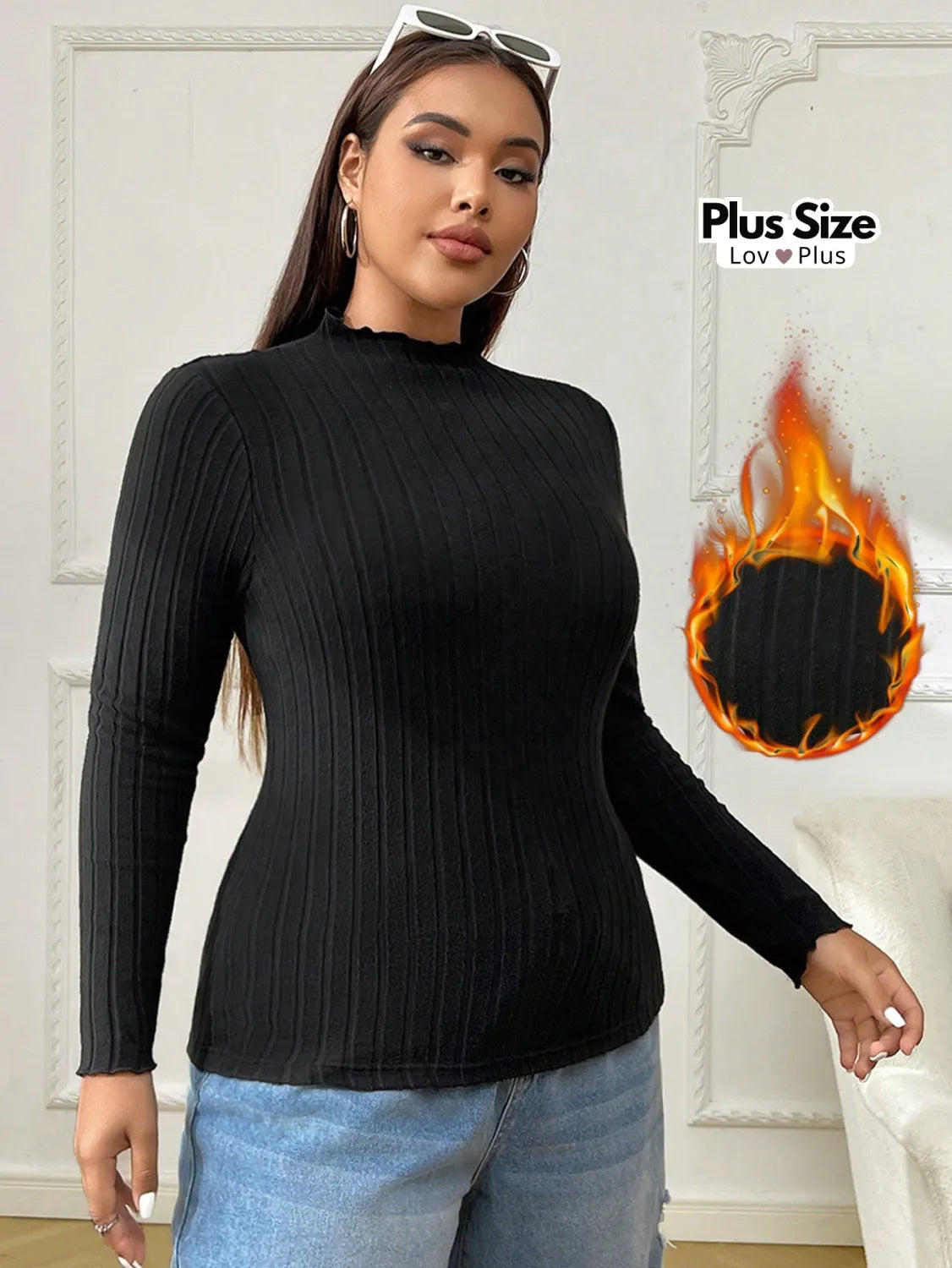 Blusa Térmica Plus Size Canelada de Gola Alta Blusas Plus Size