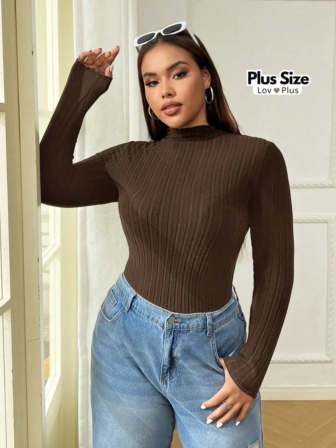 Blusa Térmica Plus Size Canelada de Gola Alta Blusas Plus Size