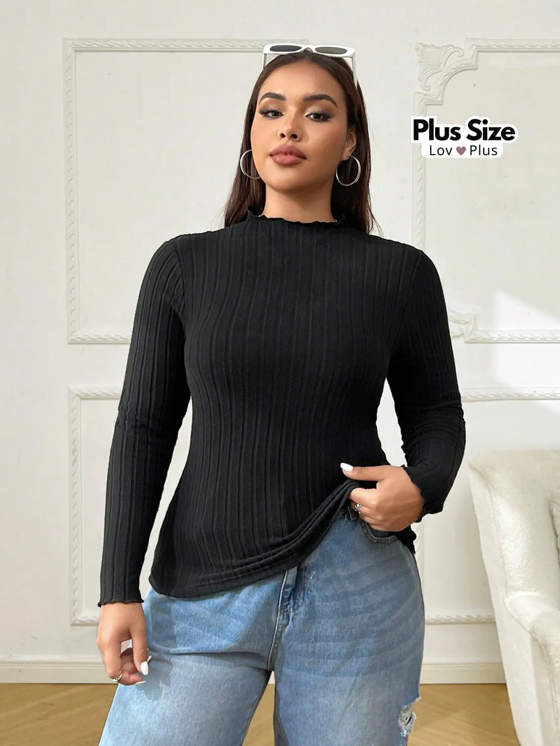 Blusa Térmica Plus Size Canelada de Gola Alta Blusas Plus Size