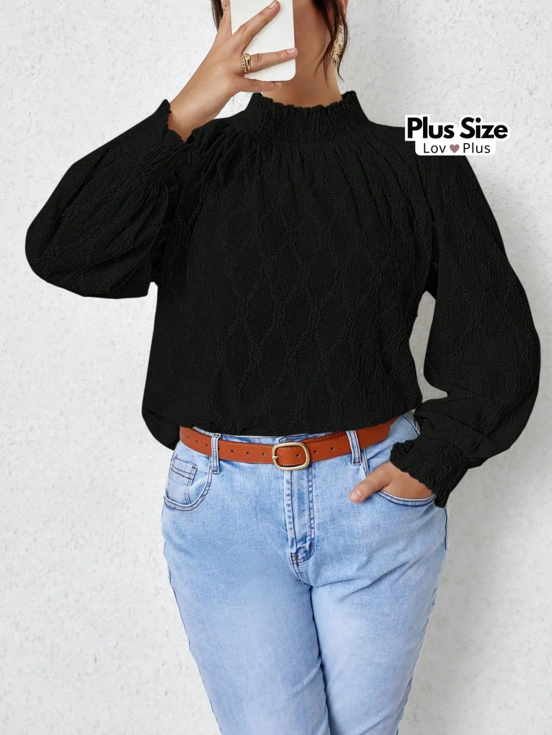 Blusa tipo Bordada Plus Size de Gola Alta Blusas Plus Size