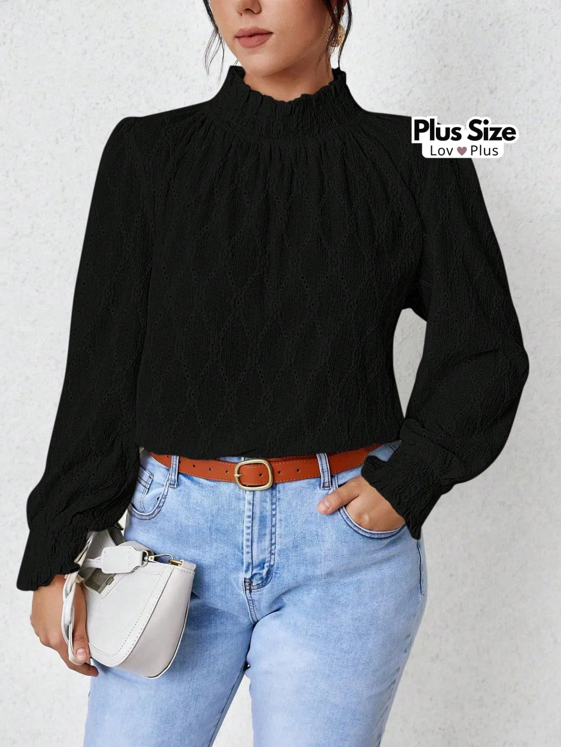 Blusa tipo Bordada Plus Size de Gola Alta Blusas Plus Size