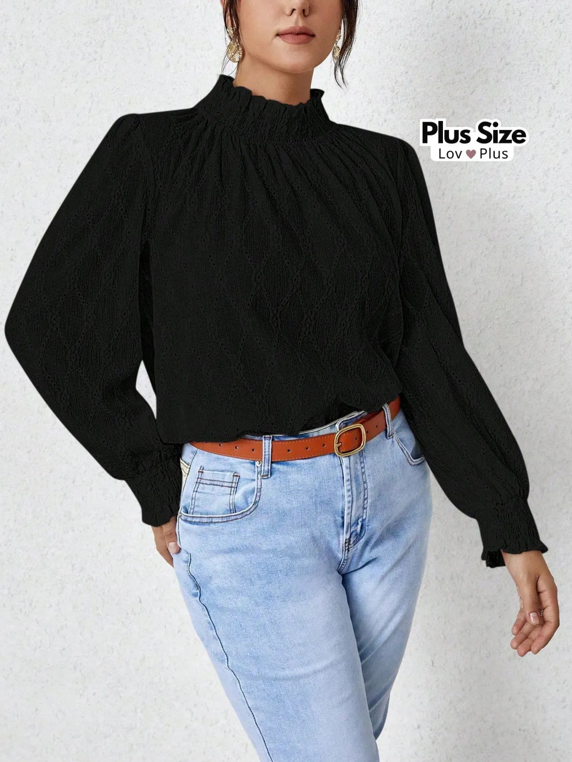 Blusa tipo Bordada Plus Size de Gola Alta Blusas Plus Size
