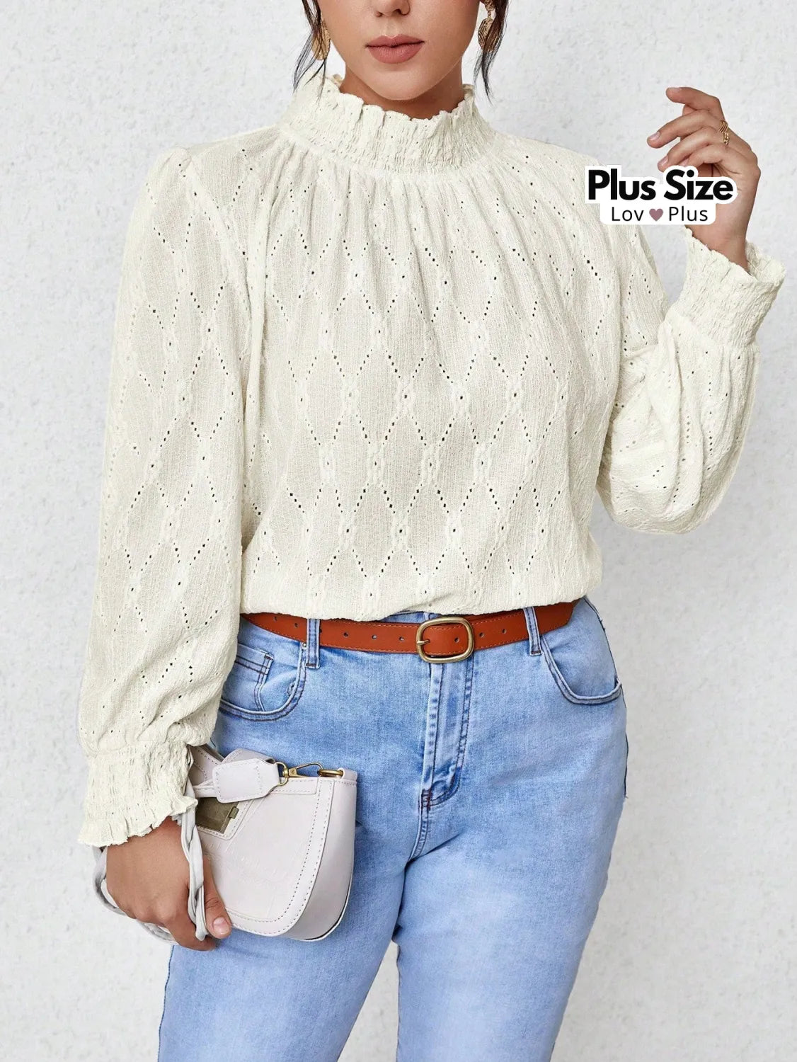 Blusa tipo Bordada Plus Size de Gola Alta Blusas Plus Size