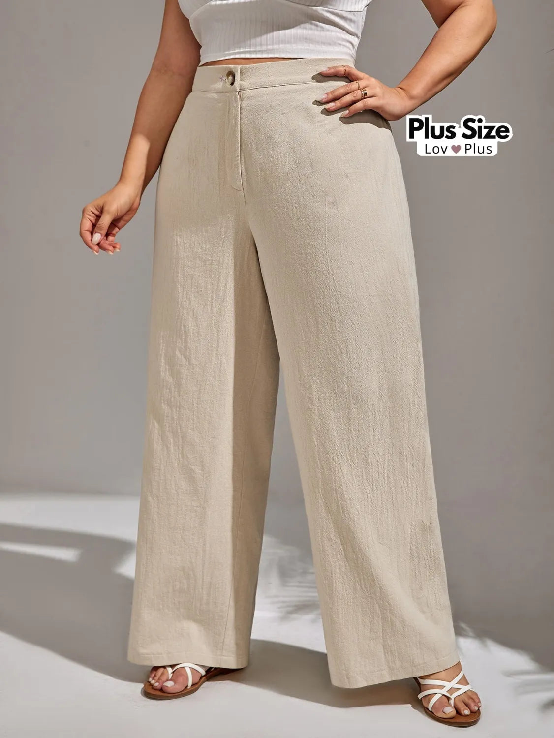 Calça Lisa de Linho Soltinha Plus Size Calças