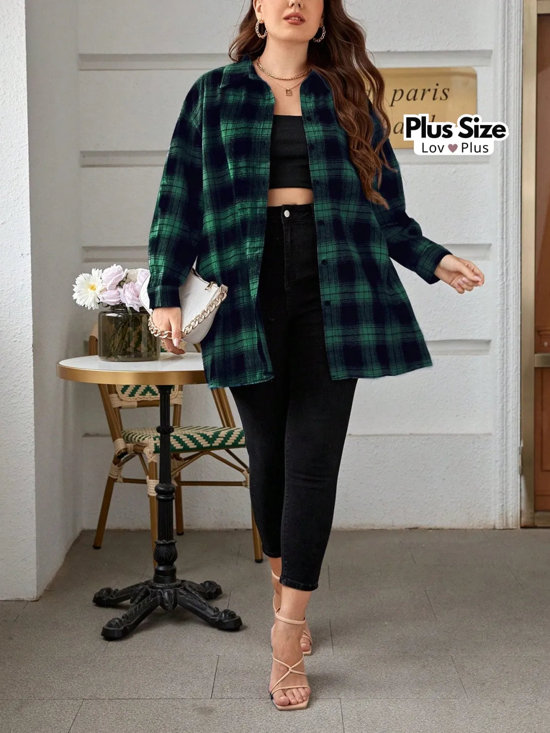 Camisa Comprida Xadrez Plus Size Blusas Plus Size