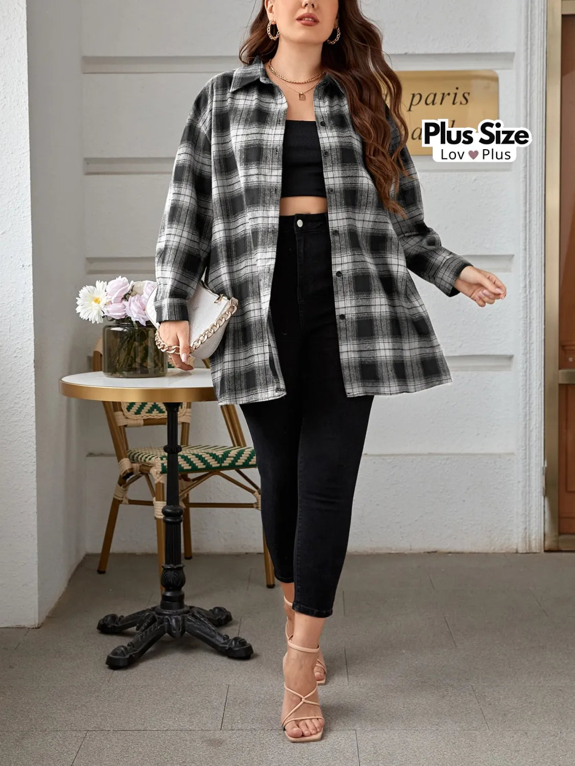Camisa Comprida Xadrez Plus Size Blusas Plus Size