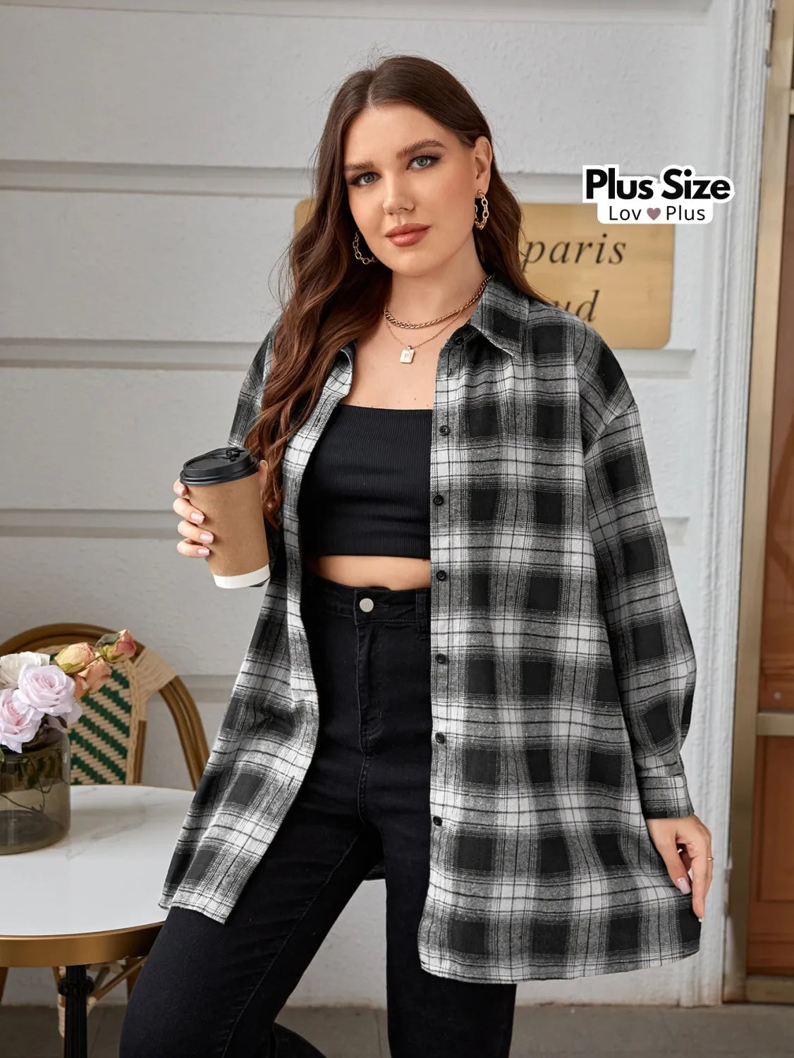 Camisa Comprida Xadrez Plus Size Blusas Plus Size