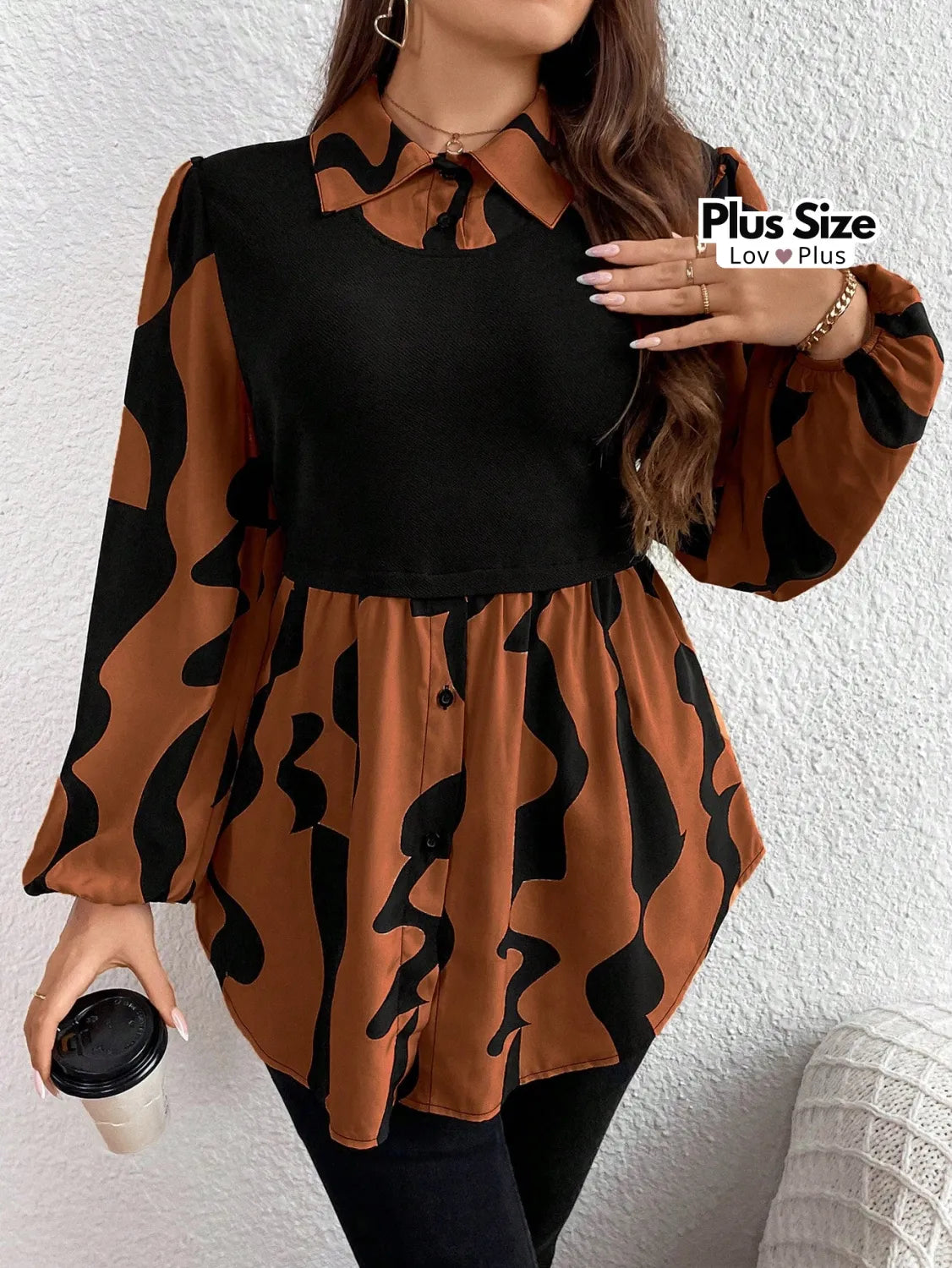 Camisa Elegante de Sobreposição Plus Size Blusas Plus Size