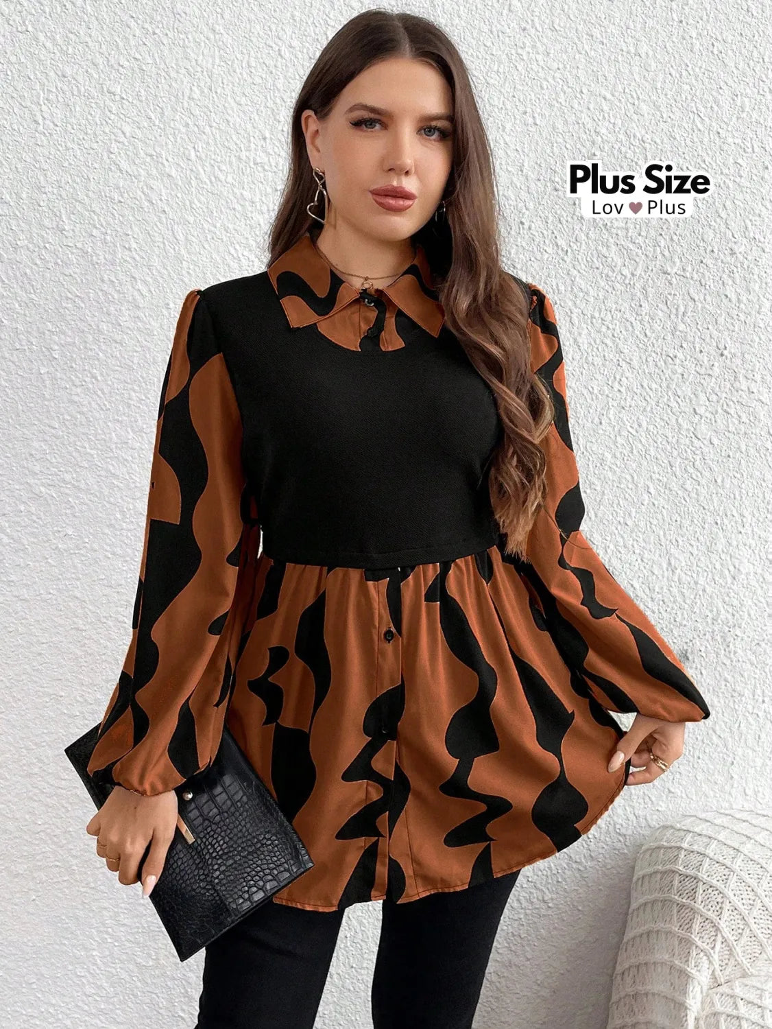 Camisa Elegante de Sobreposição Plus Size Blusas Plus Size