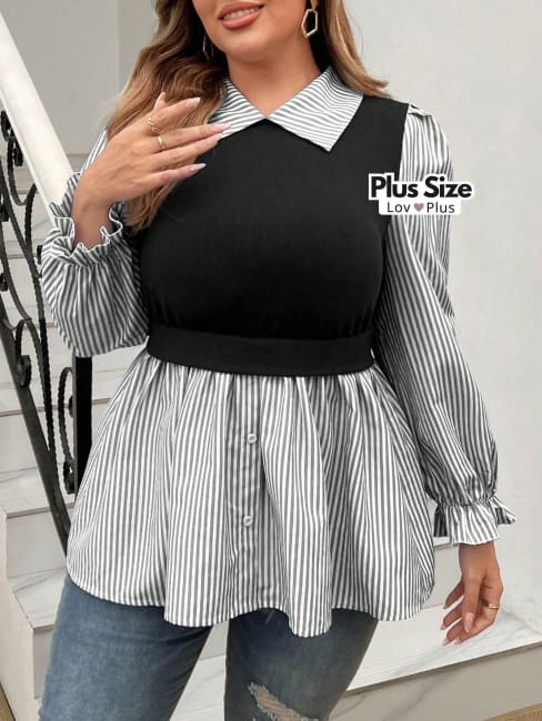 Camisa Elegante Plus Size 2 em 1 - Tags: Blusas Plus Size