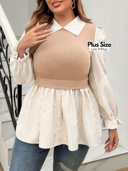 Camisa Elegante Plus Size 2 em 1 - Tags: Blusas Plus Size