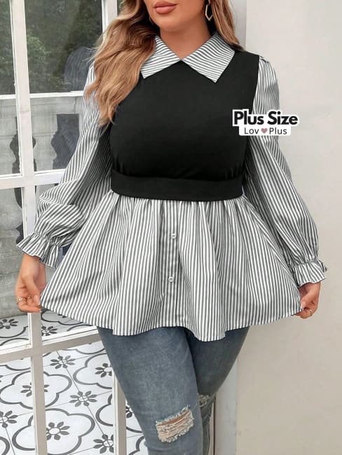 Camisa Elegante Plus Size 2 em 1 - Tags: Blusas Plus Size