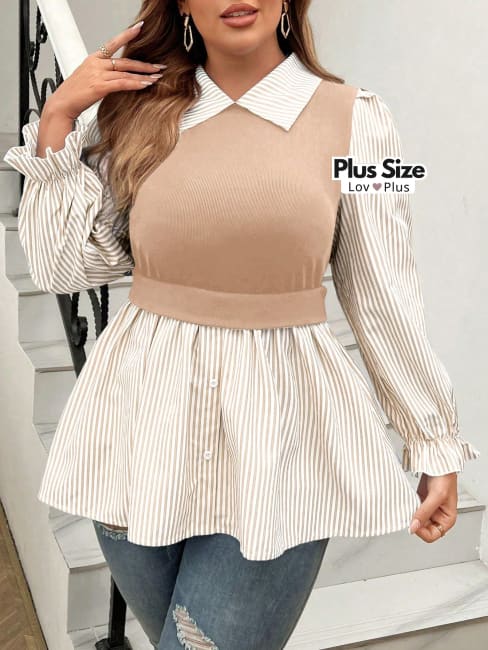 Camisa Elegante Plus Size 2 em 1 - Tags: Blusas Plus Size