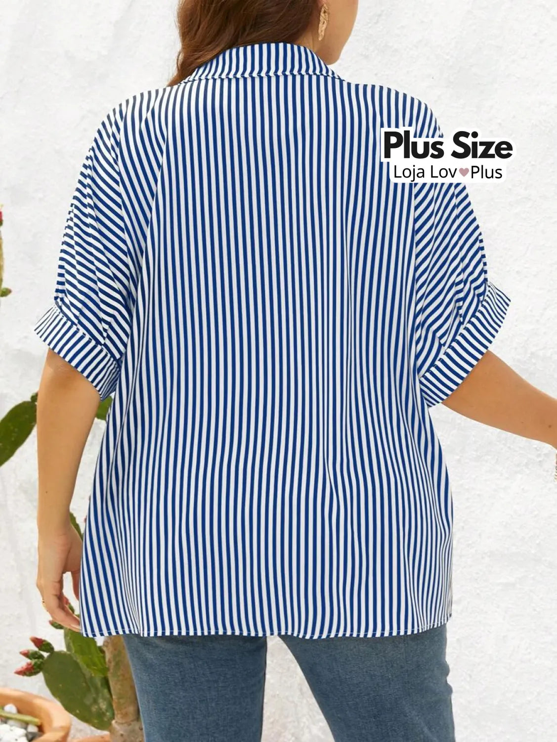 Camisa Listrada Clássica Plus Size Blusas Plus Size