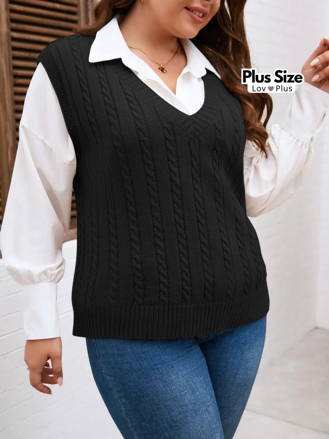 Camisa Plus Size com Sobreposição de Tricô Modal Blusas Plus Size