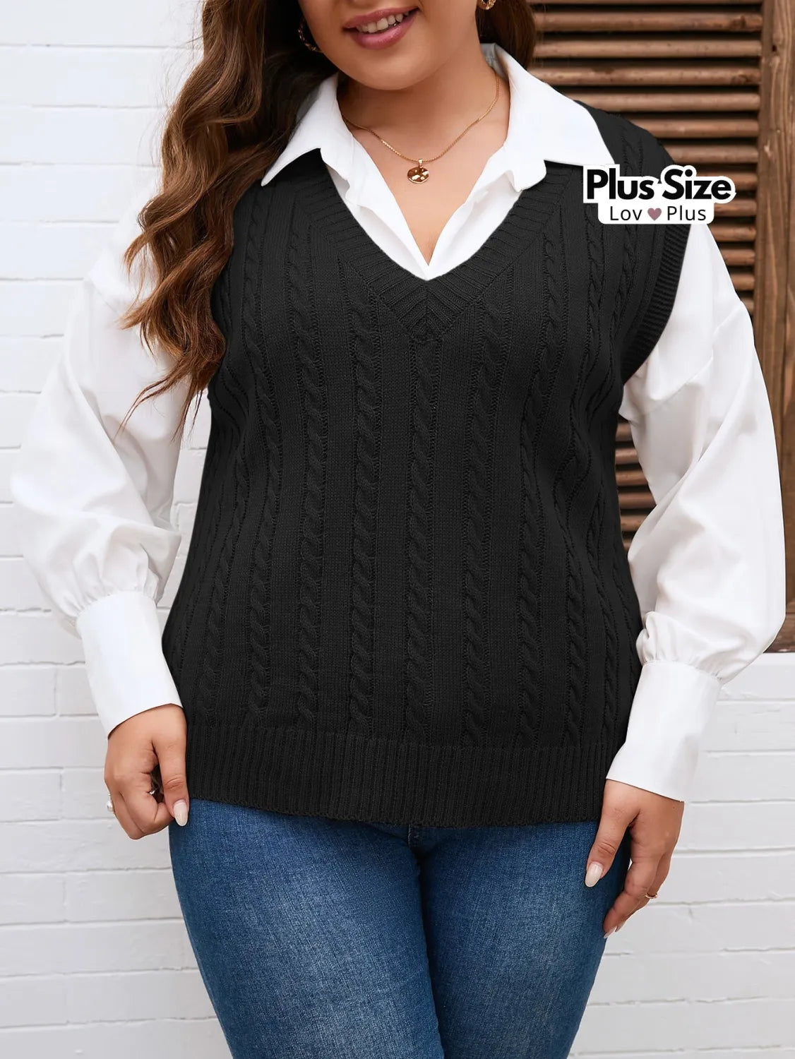 Camisa Plus Size com Sobreposição de Tricô Modal Blusas Plus Size