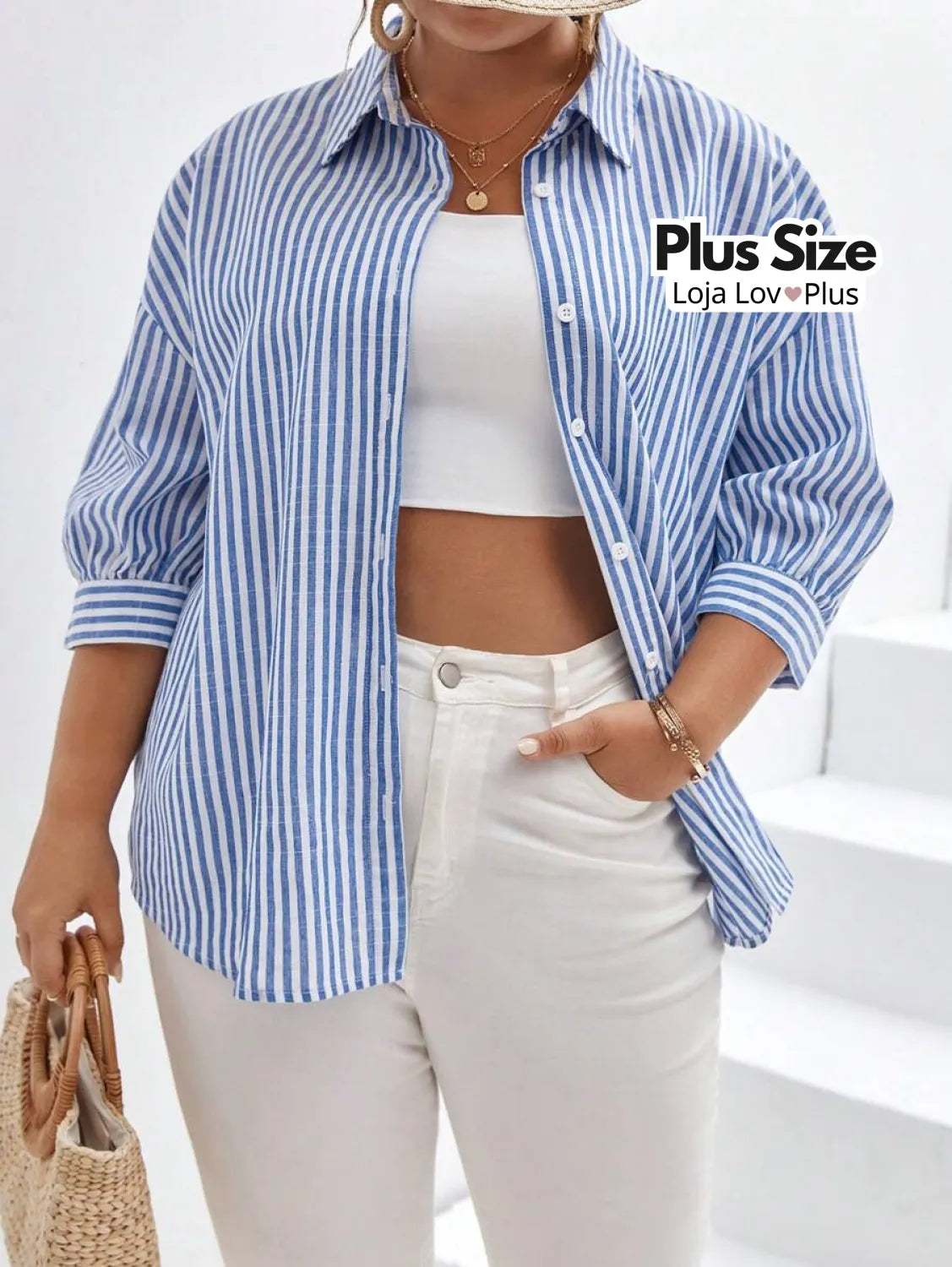 Camisa Plus Size Social de Botões Blusas Plus Size