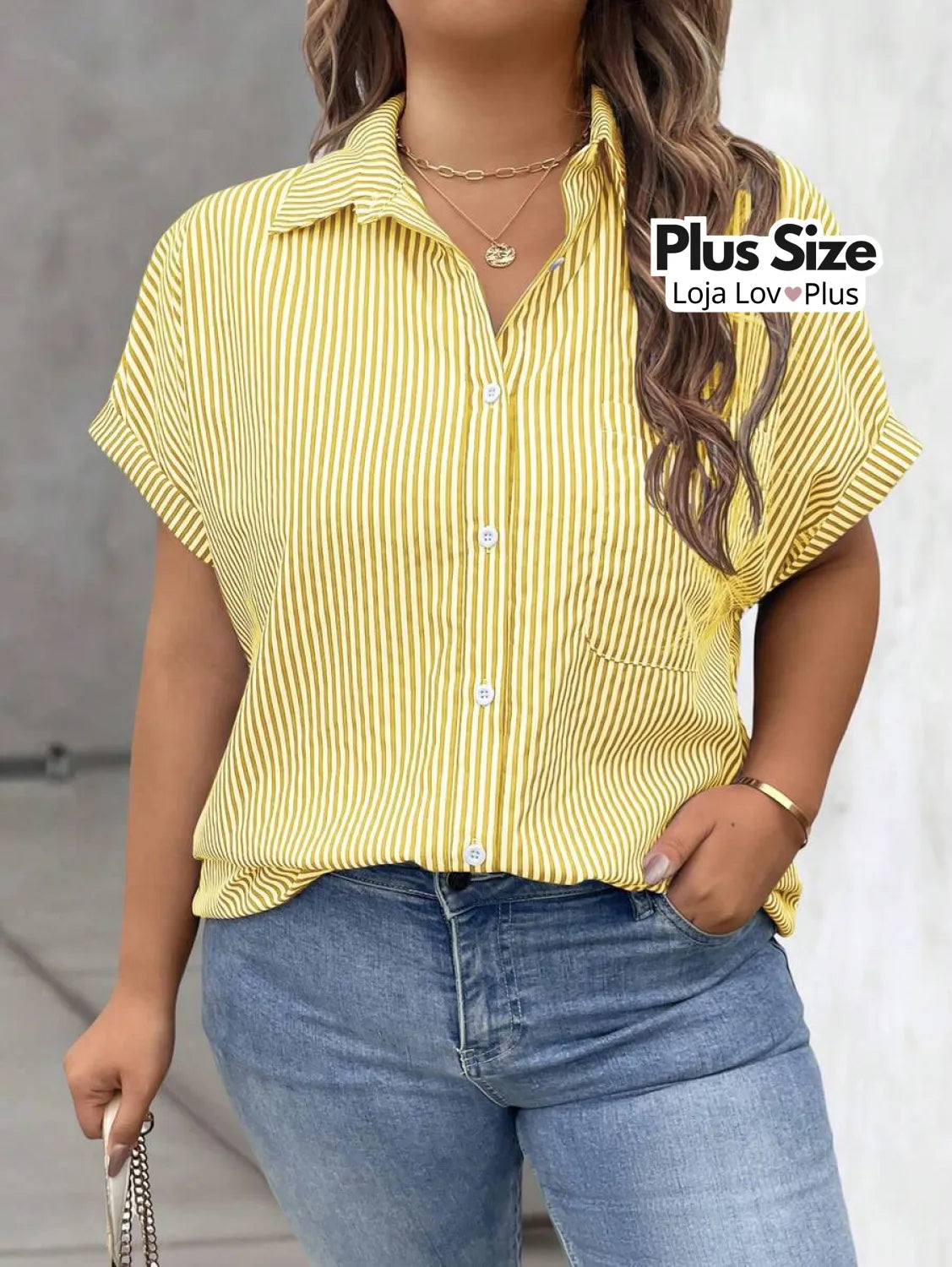 Camisa Plus Size Social de Manga Curta Blusas Plus Size