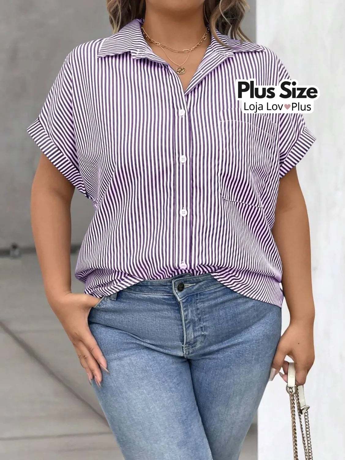 Camisa Plus Size Social de Manga Curta Blusas Plus Size