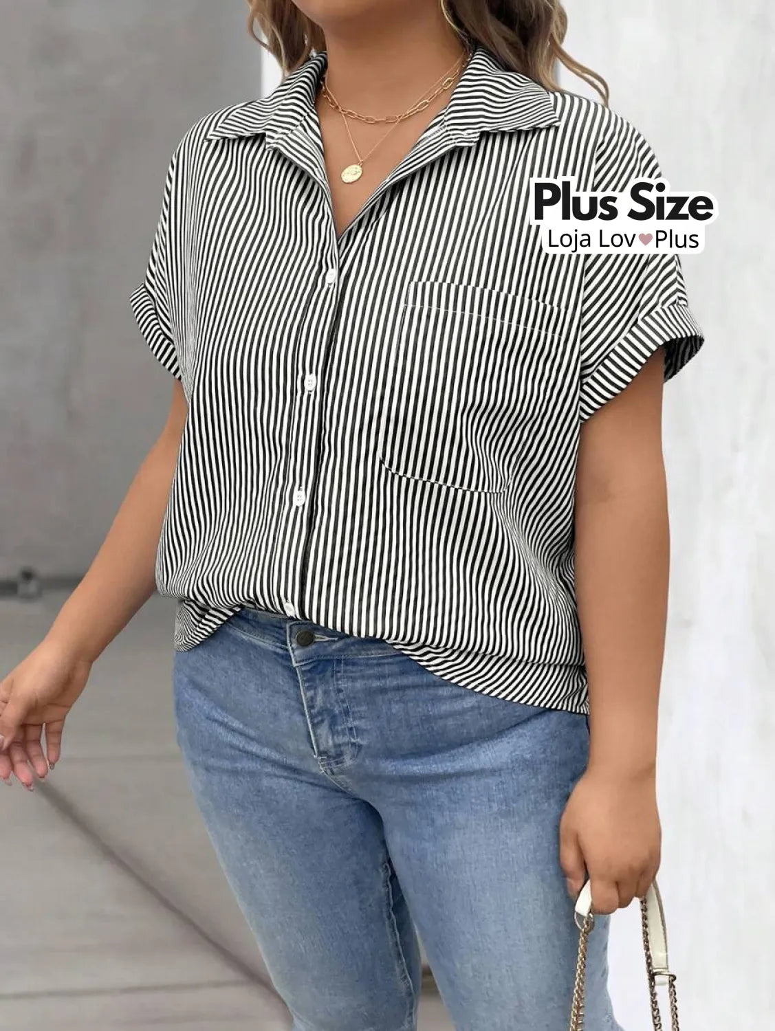 Camisa Plus Size Social de Manga Curta Blusas Plus Size