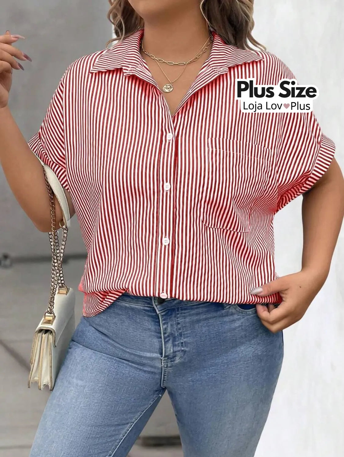 Camisa Plus Size Social de Manga Curta G / Vermelho Blusas Plus Size