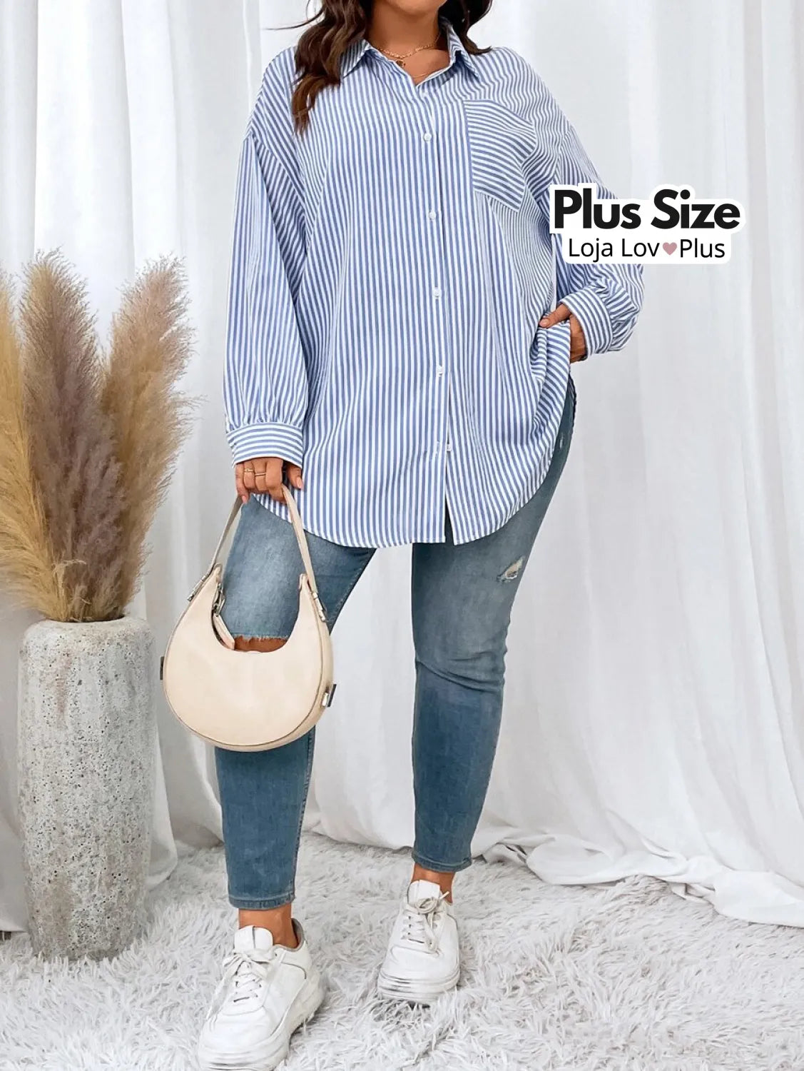 Camisa Plus Size Social Extra Longa Blusas Plus Size